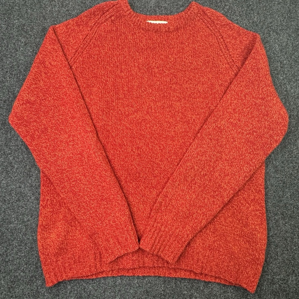 J.Crew Mens XXL 100% Wool Sweater Red Orange Heather Raglan Crewneck Pullover